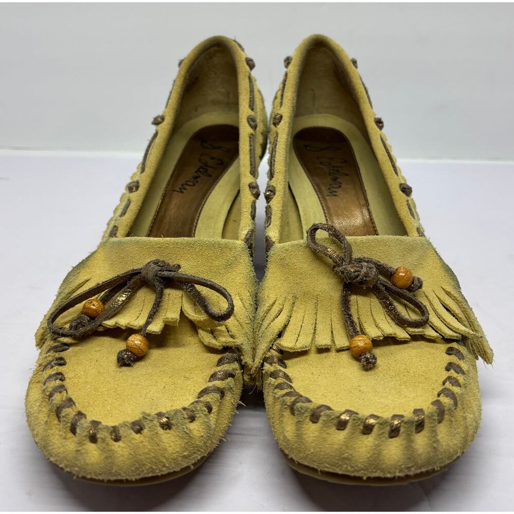 Sam Edelman Angelina Yellow Suede Moccasin Slip On Wedge Heels Size 7.5
